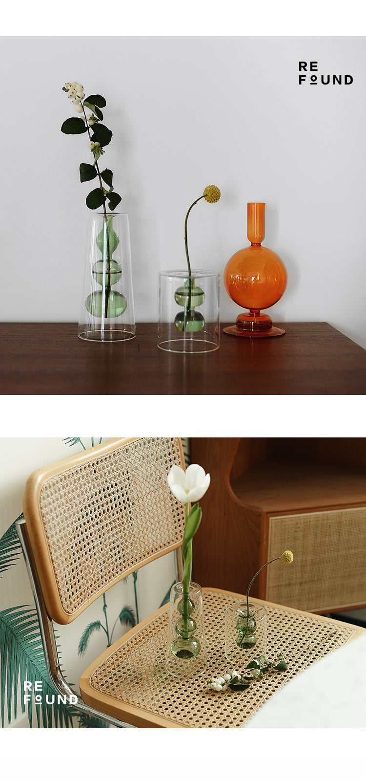 Retro Glasvase mit Blumen