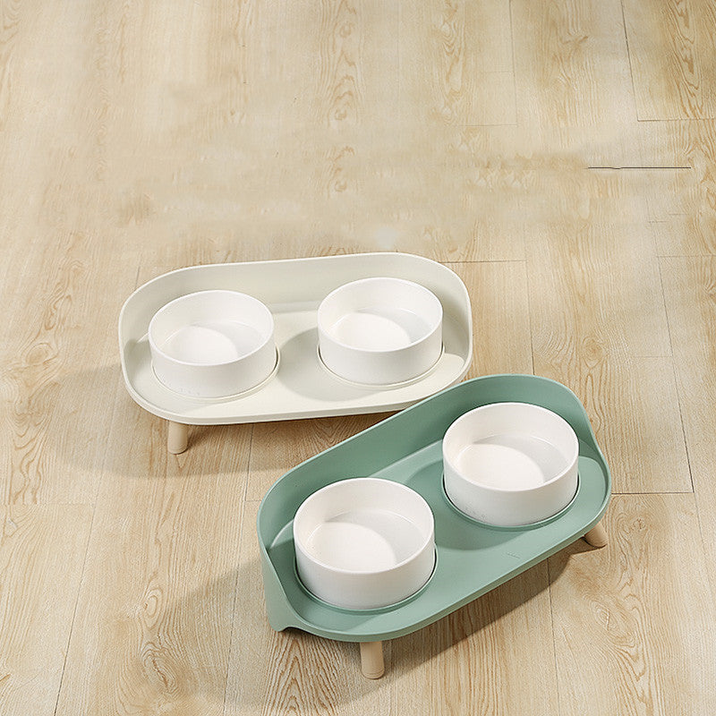 Keramik Doppelnapf für Katze & kleinen Hund – Grau/Weiss | LuxeStyle