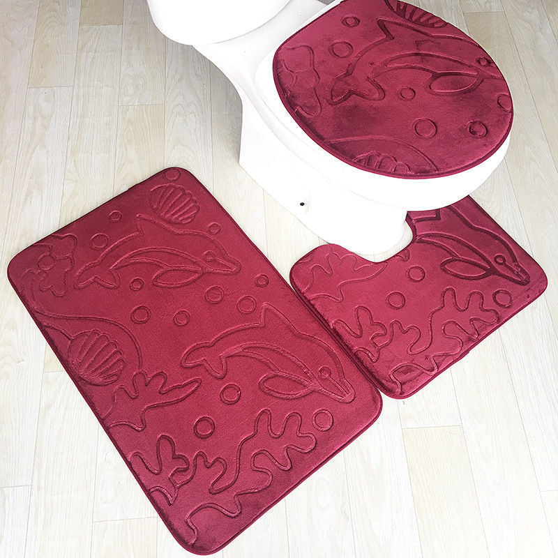 3-teiliges Badematten-Set, einfarbig