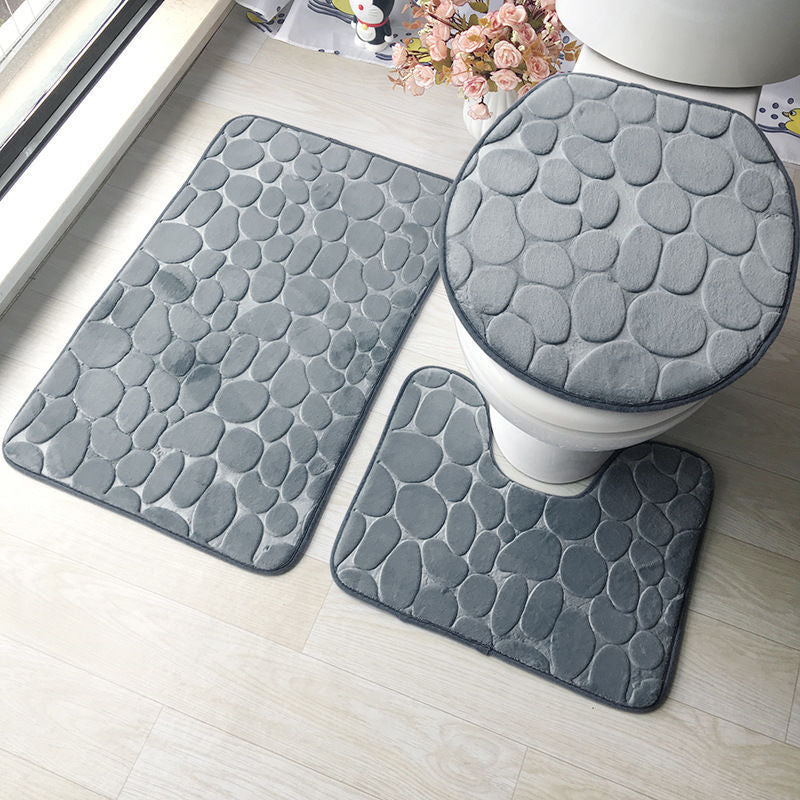 3-teiliges Badematten-Set, einfarbig