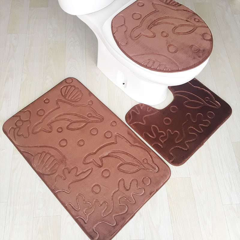 3-teiliges Badematten-Set, einfarbig