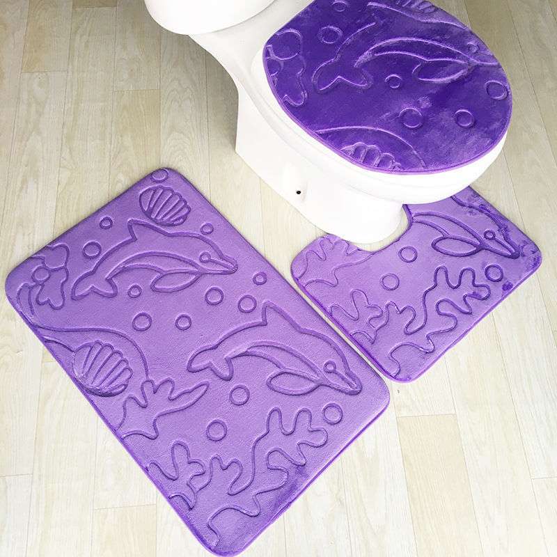 3-teiliges Badematten-Set, einfarbig