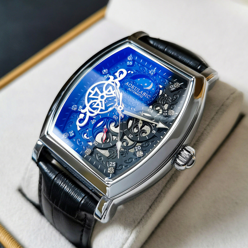 Transparente Skelett-Herrenuhr mit Lederarmband – Bild 3 | LuxeStyle