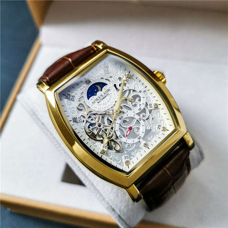 Transparente Skelett-Herrenuhr mit Lederarmband | LuxeStyle