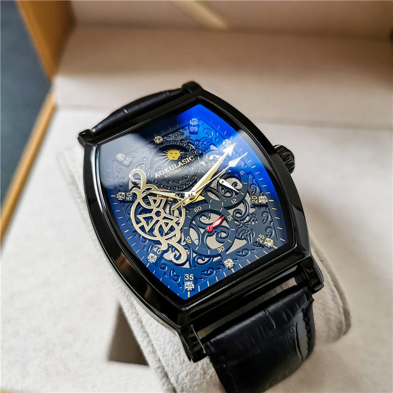 Transparente Skelett-Herrenuhr mit Lederarmband – Bild 4 | LuxeStyle