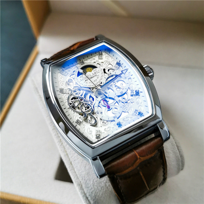 Transparente Skelett-Herrenuhr mit Lederarmband – Bild 2 | LuxeStyle