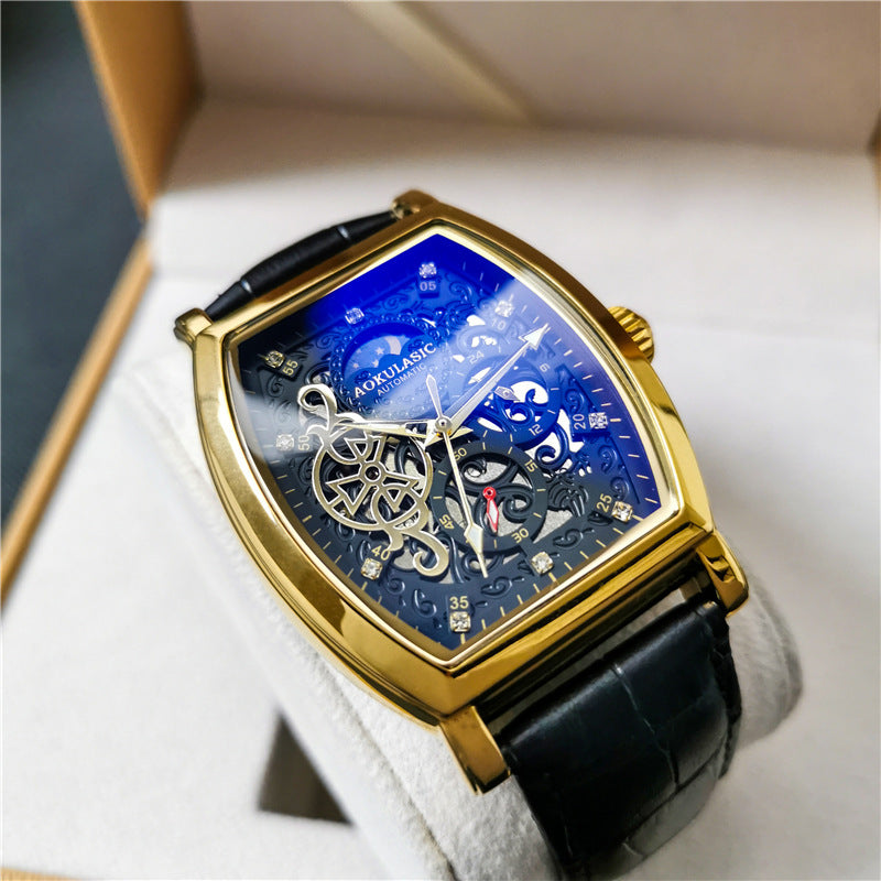 Transparente Skelett-Herrenuhr mit Lederarmband – Bild 5 | LuxeStyle