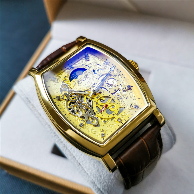 Transparente Skelett-Herrenuhr mit Lederarmband – Bild 6 | LuxeStyle
