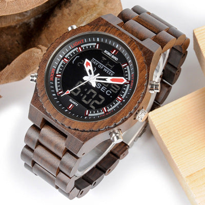 Holz-Armbanduhr mit Quarz- & LED-Anzeige – Bild 5 | LuxeStyle