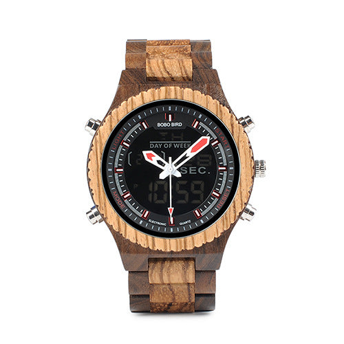 Holz-Armbanduhr mit Quarz- & LED-Anzeige – Bild 3 | LuxeStyle