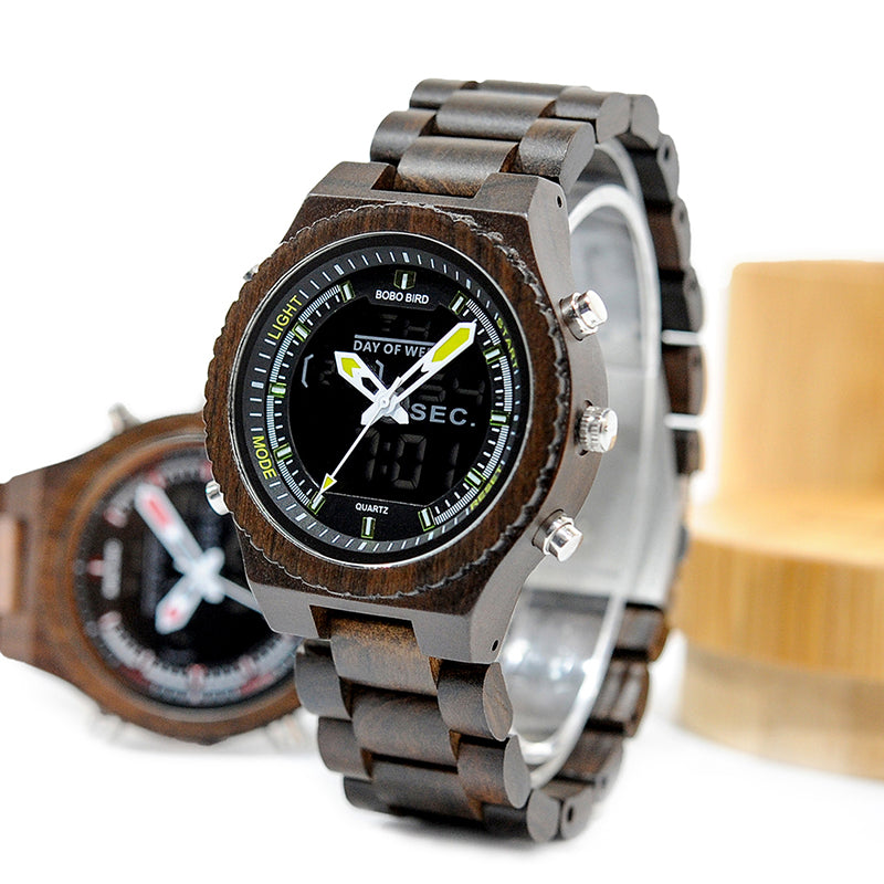 Holz-Armbanduhr mit Quarz- & LED-Anzeige – Bild 6 | LuxeStyle