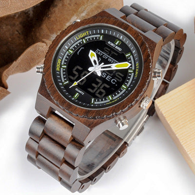 Holz-Armbanduhr mit Quarz- & LED-Anzeige – Bild 4 | LuxeStyle