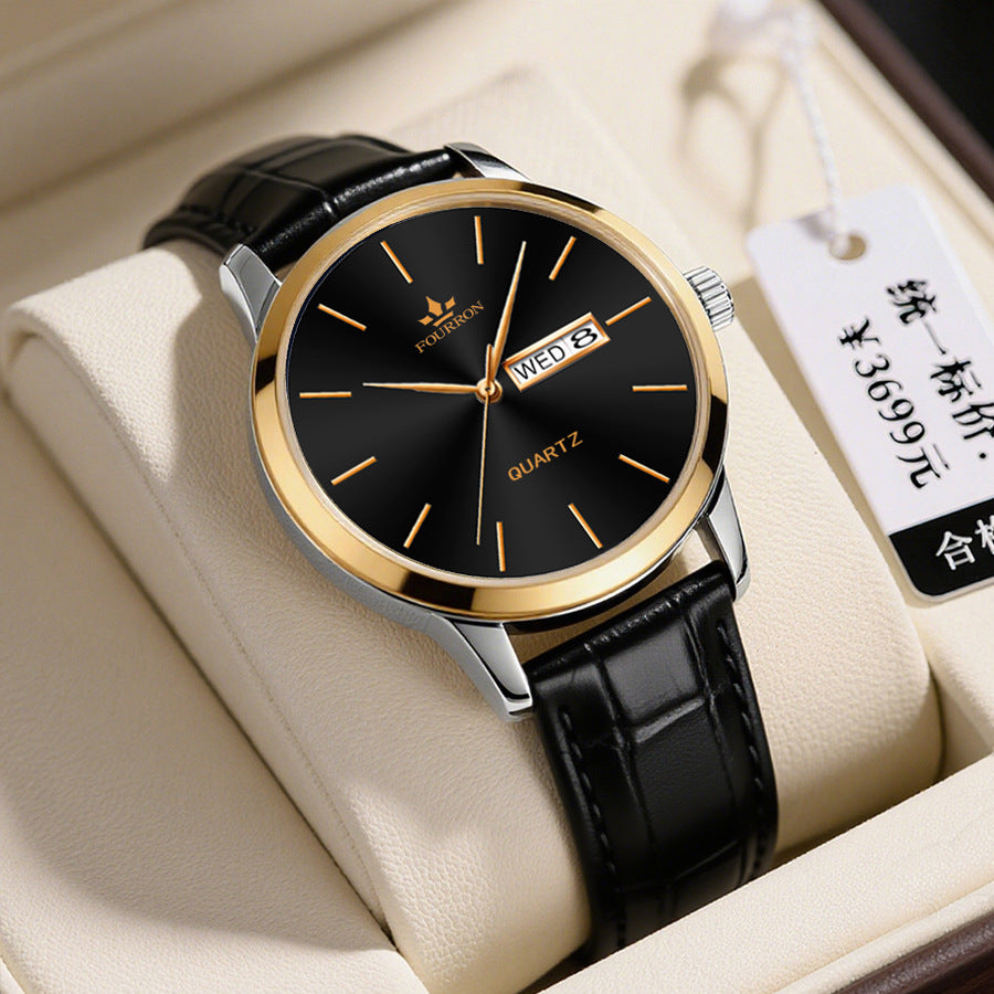 Herren-Quarzuhr mit Dual-Kalender und Lederarmband | LuxeStyle