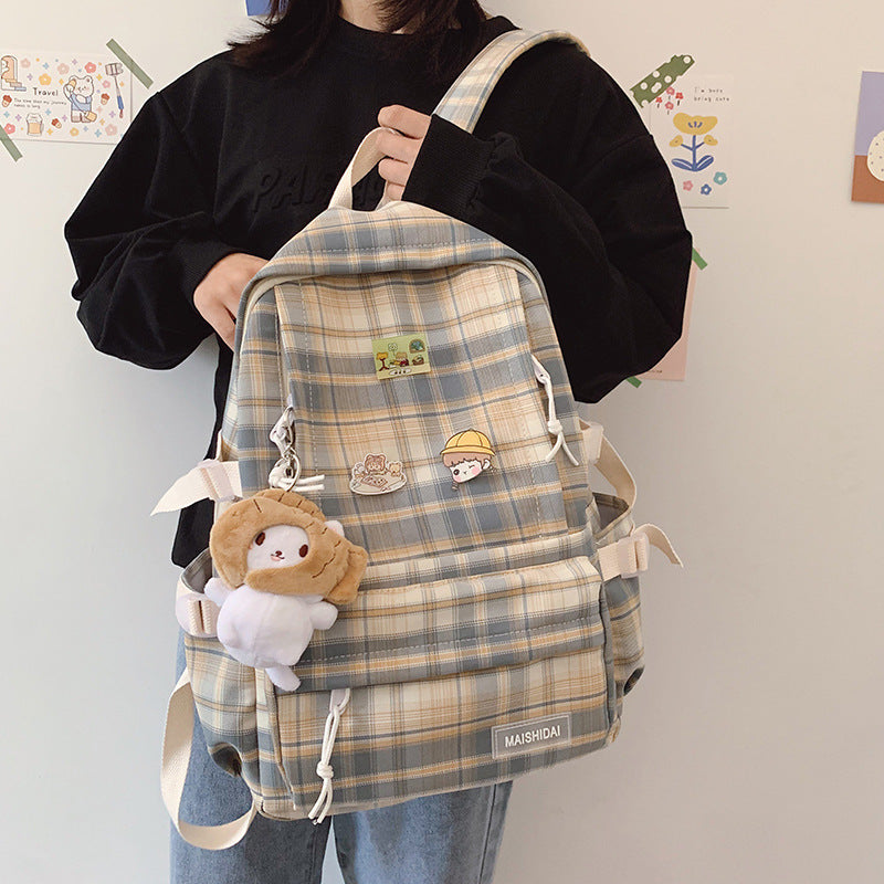 Japanischer Plaid Rucksack für Schule & Freizeit – Bild 3 | LuxeStyle