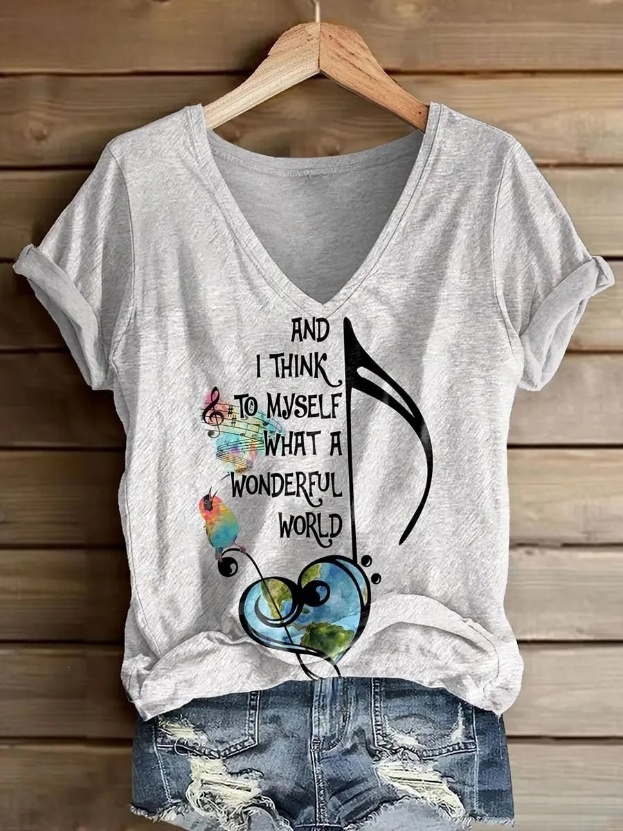 Locker sitzendes V-Neck Kurzarm-Top für Damen