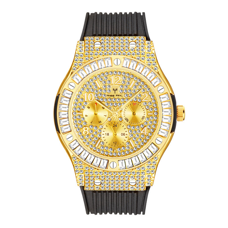 Herrenuhr mit Silikonband und Strass – Bild 2 | LuxeStyle