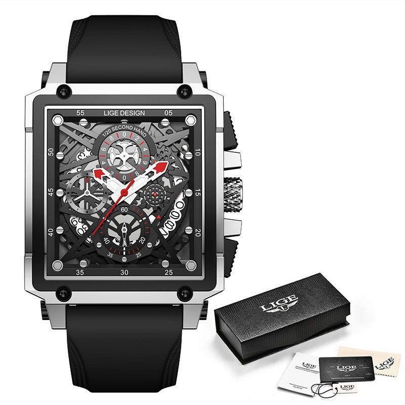 Herren Quarzuhr, quadratisch, Chronograph | LuxeStyle