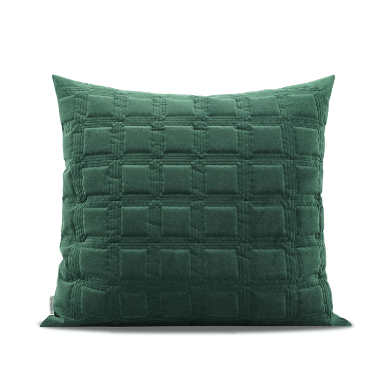Dunkelgrünes Kissen mit geometrischem Steppmuster – Bild 1 | LuxeStyle