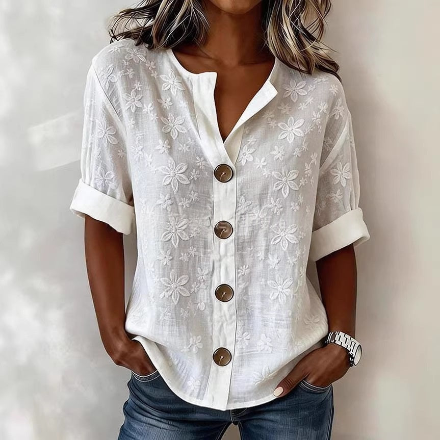 Damen-Bluse mit Laternenärmeln und 3D-Druck