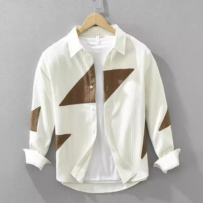 Color Contrast Patchwork Langarmhemd für Herren – Bild 4 | LuxeStyle
