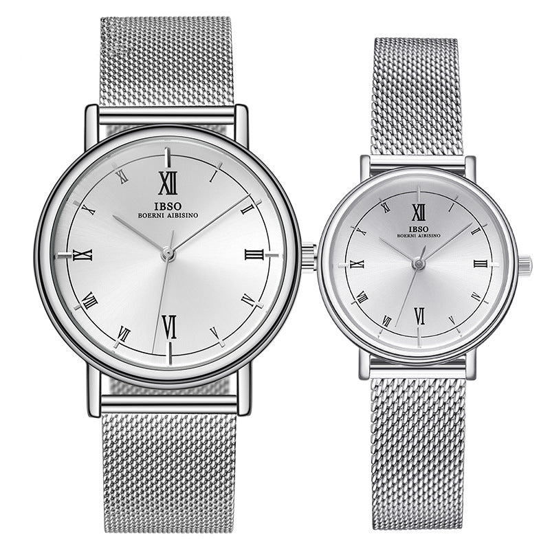 Quarz-Paaruhr mit ultra-dünnem Edelstahl-Mesh-Armband