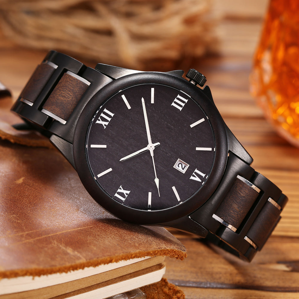 Herren Quarzuhr Sandelholz Schwarz – Bild 6 | LuxeStyle