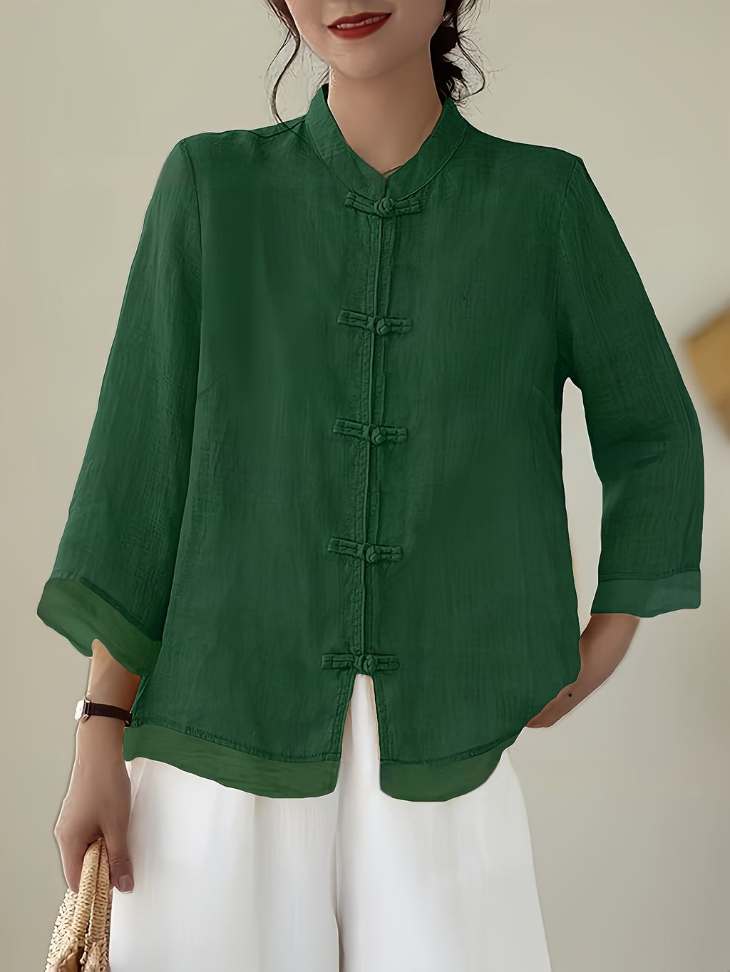 Chinesisches Patchwork-Shirt mit Knopfleiste – Bild 9 | LuxeStyle