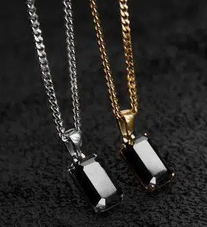 Geometrischer Titanium-Stahl-Halsketten-Anhänger mit schwarzem Zircon