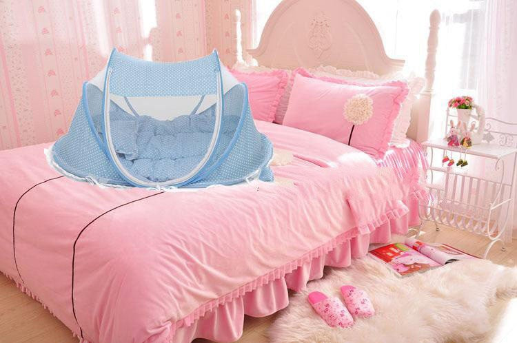 Faltbares Baby-Bett-Netz mit Kissen 2er Set