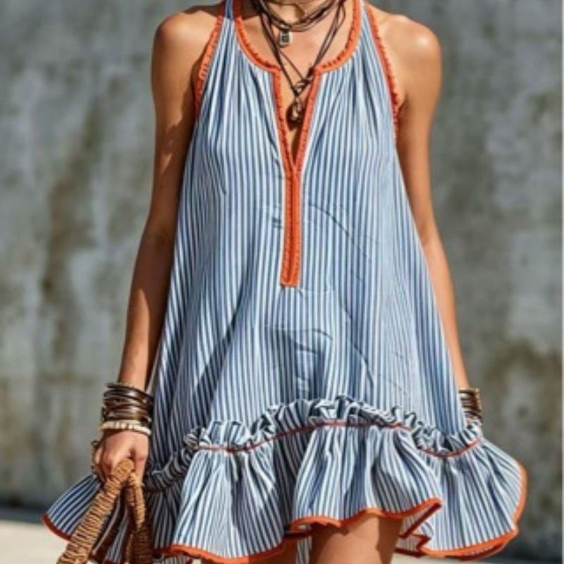 Gestreiftes ärmelloses Mini-Kleid im Retro-Stil