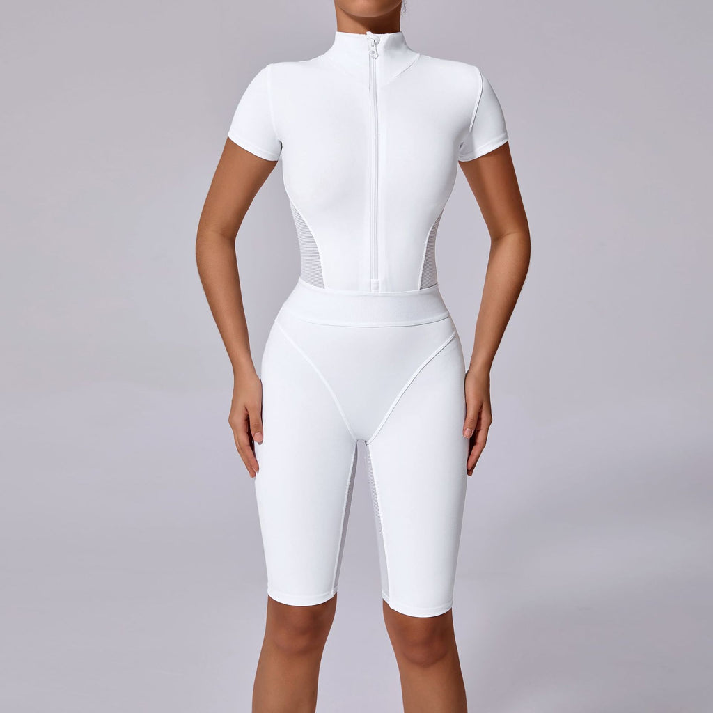 Yoga-Jumpsuit mit Reissverschluss und kurzem Arm