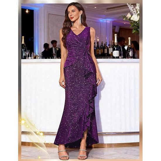 Pailletten-Abendkleid mit V-Ausschnitt