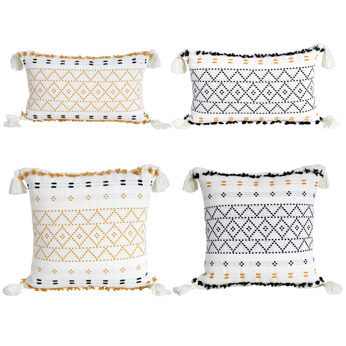 Geometrisches Strickkissen mit Quasten – Bild 4 | LuxeStyle
