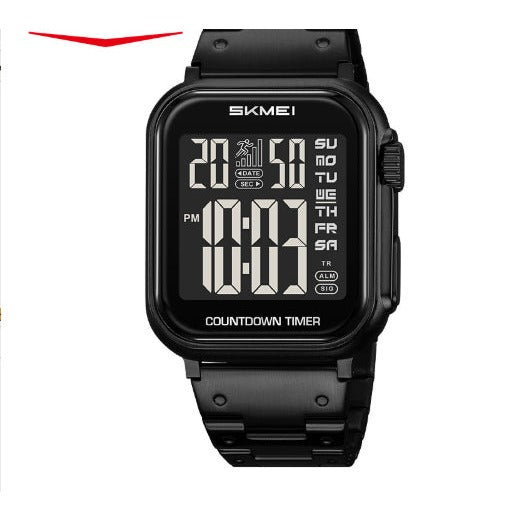 Digitale Herrenuhr mit Stahlarmband und Alarm
