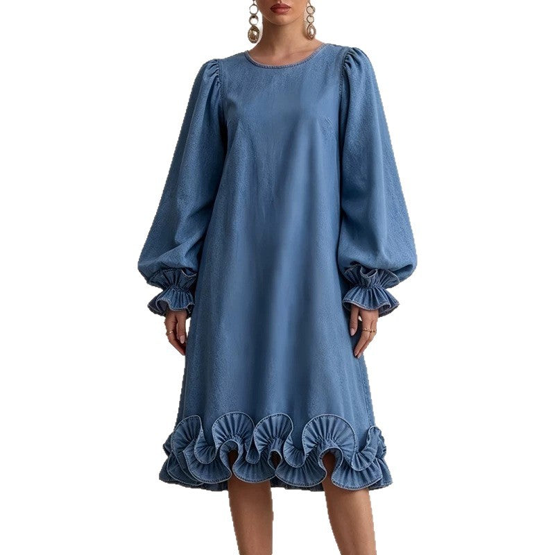 Französisches Puffärmel-Denim-Kleid – Bild 3 | LuxeStyle