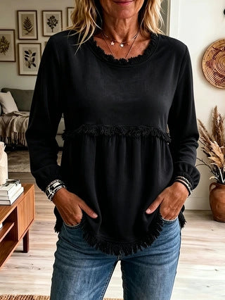 Langarmshirt mit Spitzenbesatz