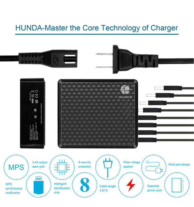 8-Port USB-Netzteil für Mobilgeräte