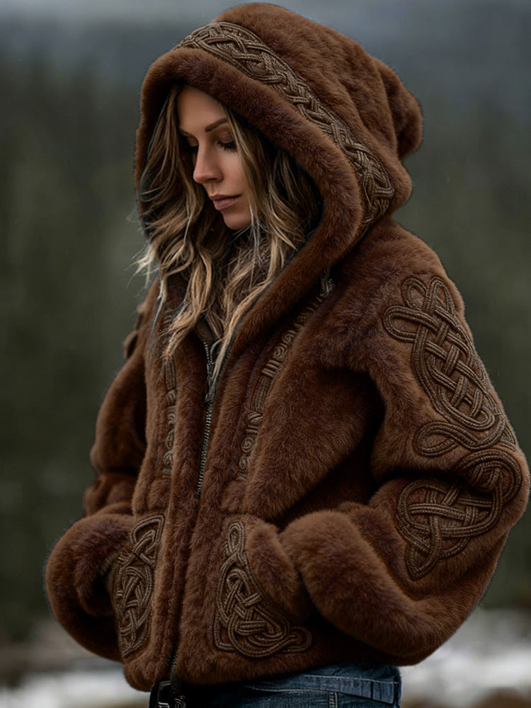 Warme Kapuzen-Strickjacke mit Reissverschluss