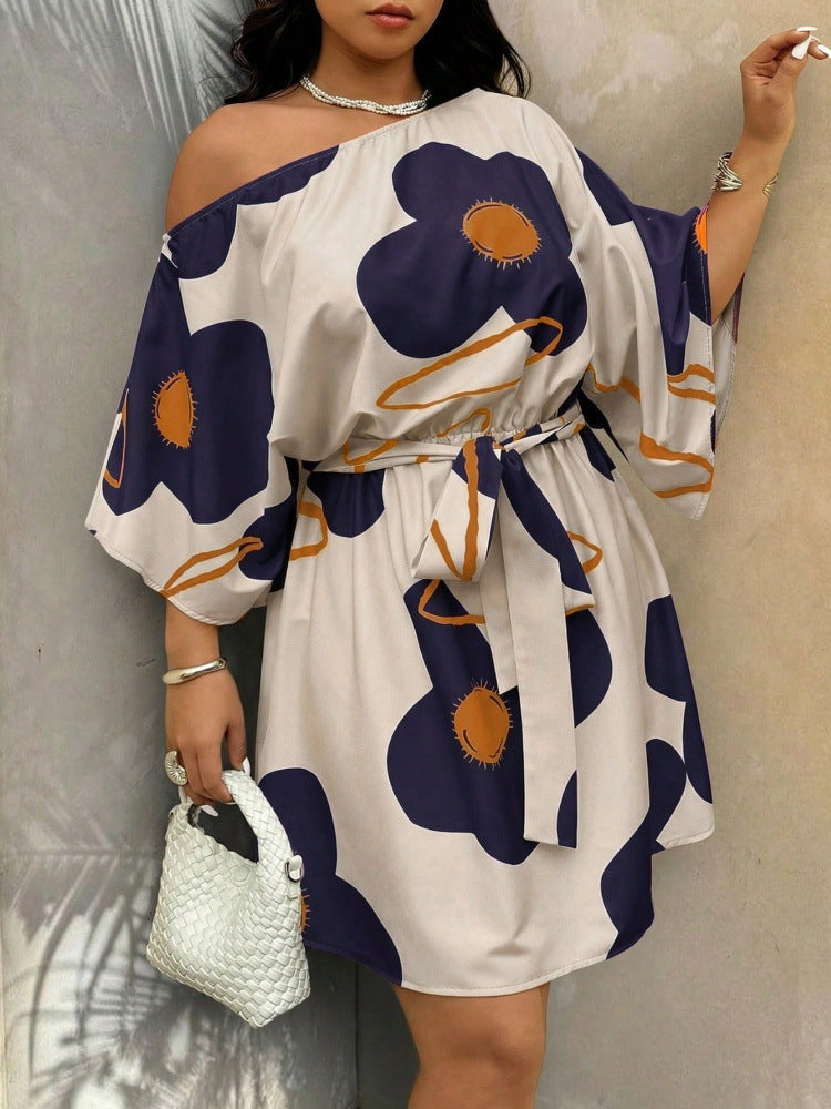 Off-Shoulder A-Linien Kleid mit Blumenmuster – Bild 2 | LuxeStyle