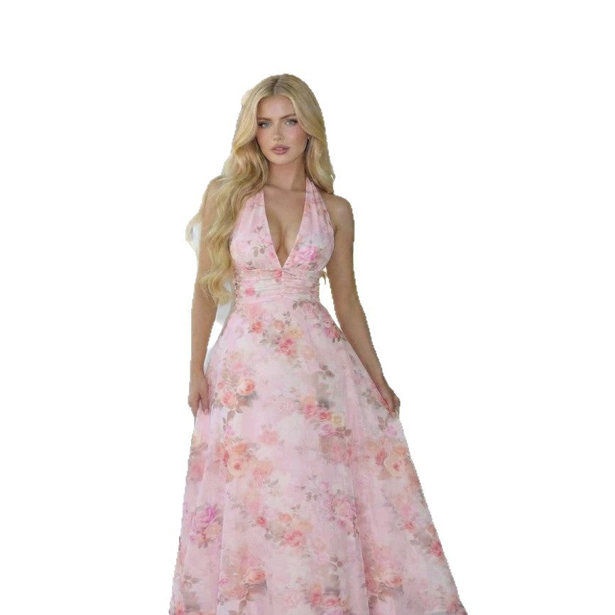 Halter-V-Ausschnitt-Kleid