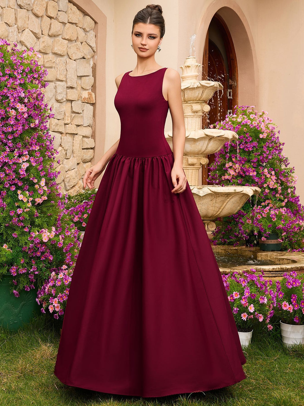 Elegantes Satin-Abendkleid Bordeaux – Bild 3 | LuxeStyle