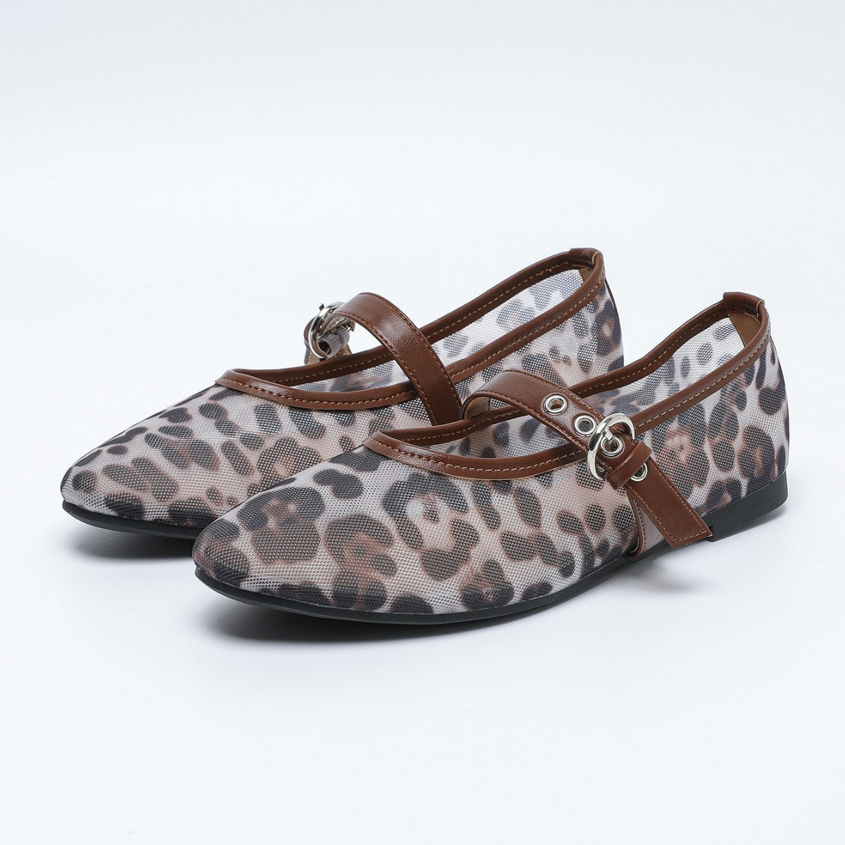 Leopard-Print Mesh Ballerinas