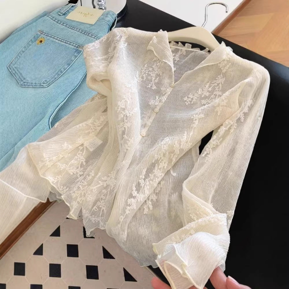 Bestickter Spitzen-Cardigan mit V-Ausschnitt – Bild 9 | LuxeStyle