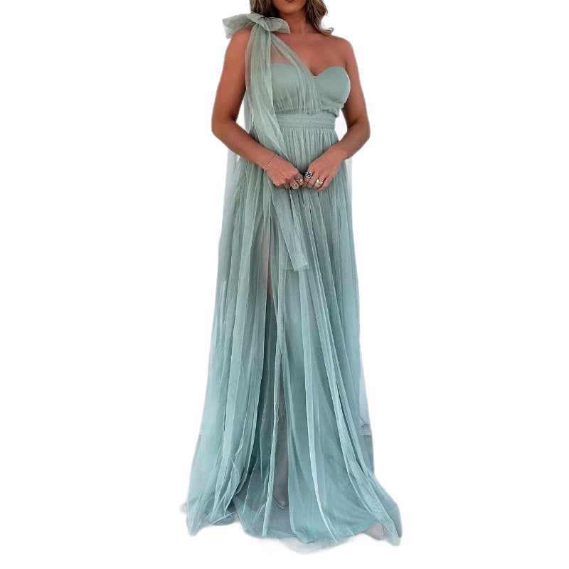 Elegantes Mesh-Panel Maxikleid mit Rückenausschnitt
