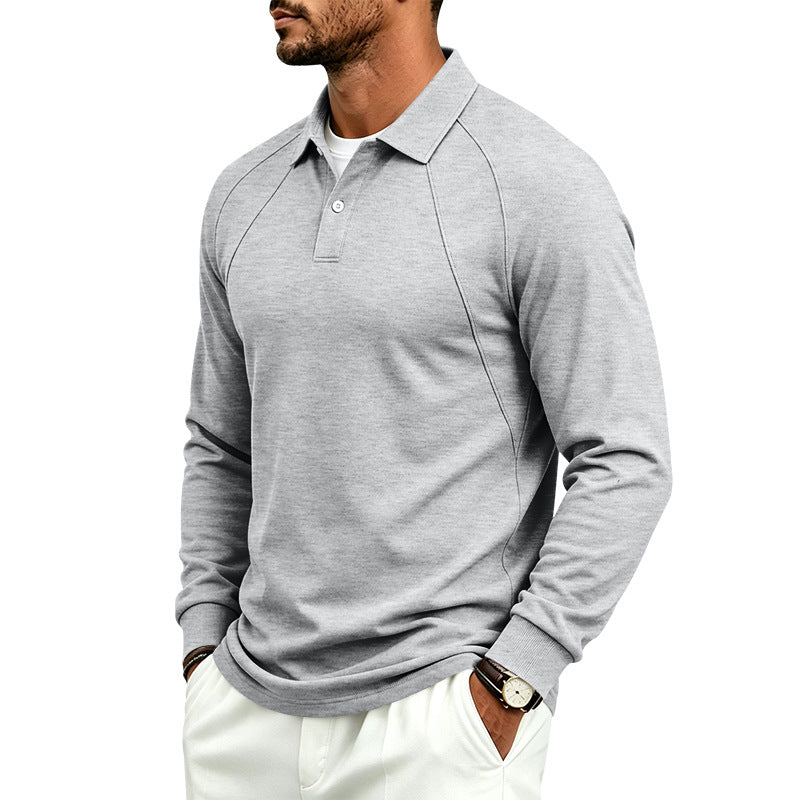 Herren Langarm-Polo-Shirt mit Knopfleiste