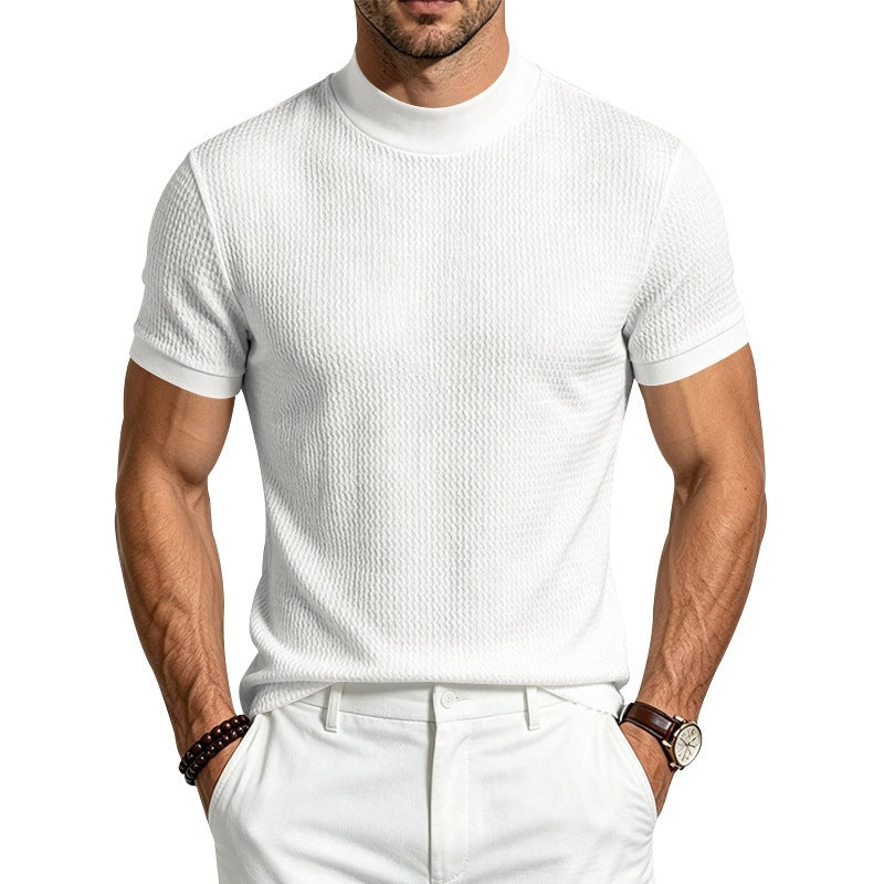 Herren Bequem Rundhals-T-Shirt mit Jacquard-Rippenoptik