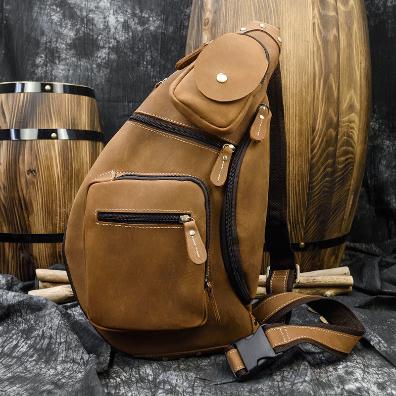 Retro Brusttasche aus echtem Leder