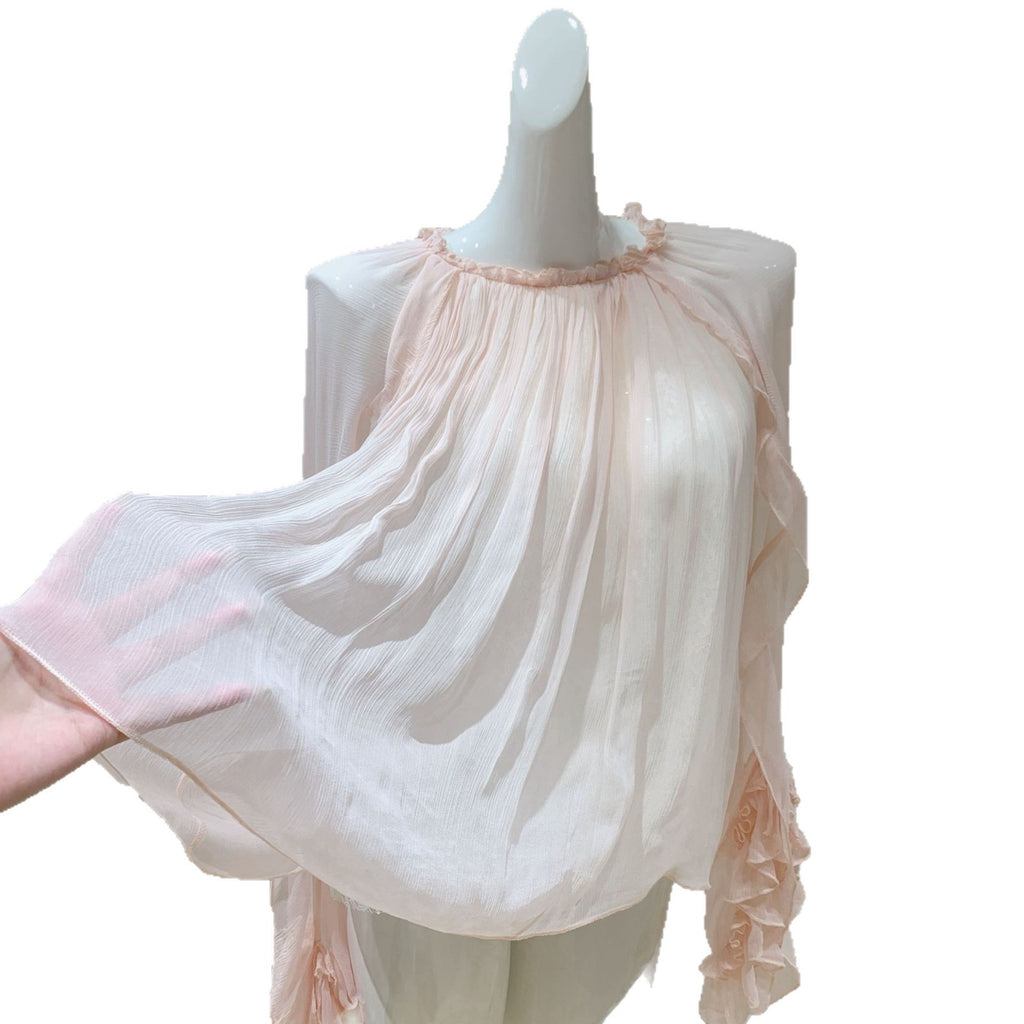 Damen Langarmshirt mit Spitzenrüschen