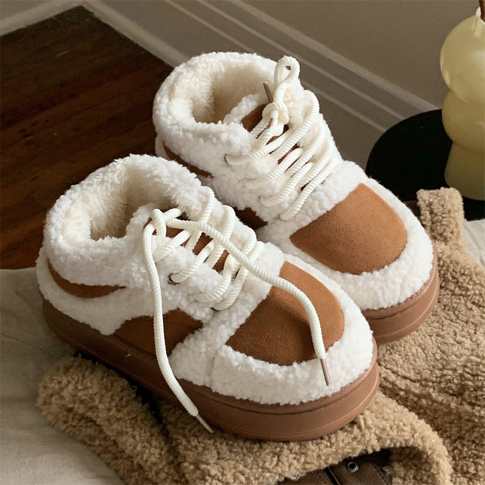 Farbblock Lammwoll-Sneaker-Boots