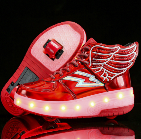 Rollschuhe mit Doppelhäufen und LED-Licht